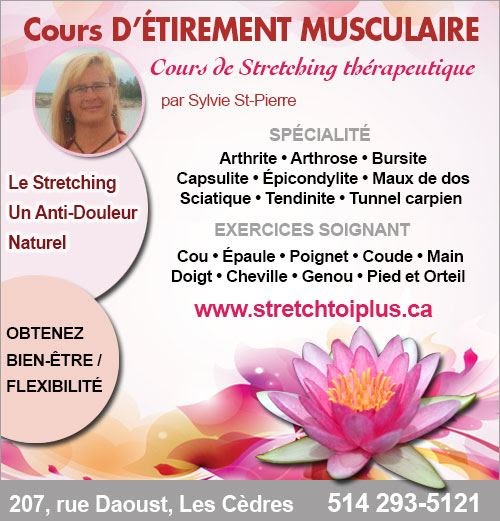 Étirement Musculaire | 207 Rue Daoust, Les Cèdres, QC J7T 1R4, Canada | Phone: (514) 293-5121