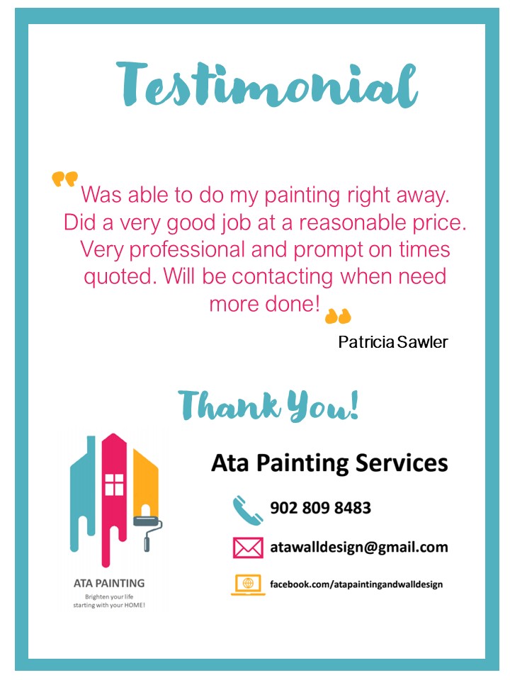 Ata Painting and Wall Design Services | 320 Lakeview Ave, Middle Sackville, NS B4E 3B6, Canada | Phone: (902) 809-8483