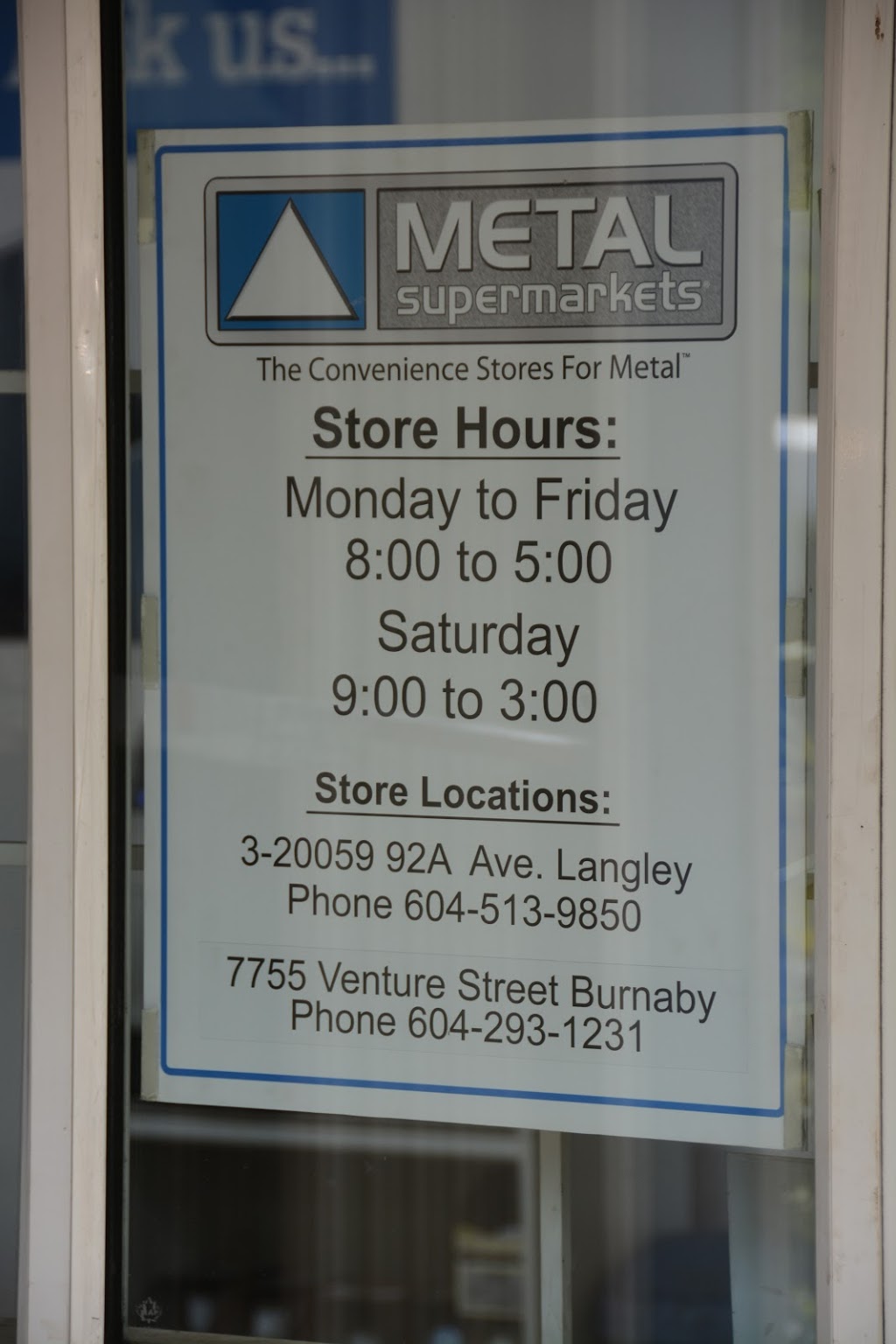 Metal Supermarkets Langley | 20059 92a Ave Unit 3, Langley City, BC V1M 3A5, Canada | Phone: (604) 513-9850