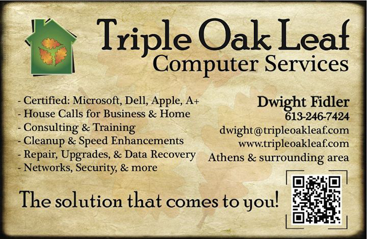 Triple Oak Leaf Computer Services | 1 Central St, Athens, ON K0E 1B0, Canada | Phone: (613) 246-7424