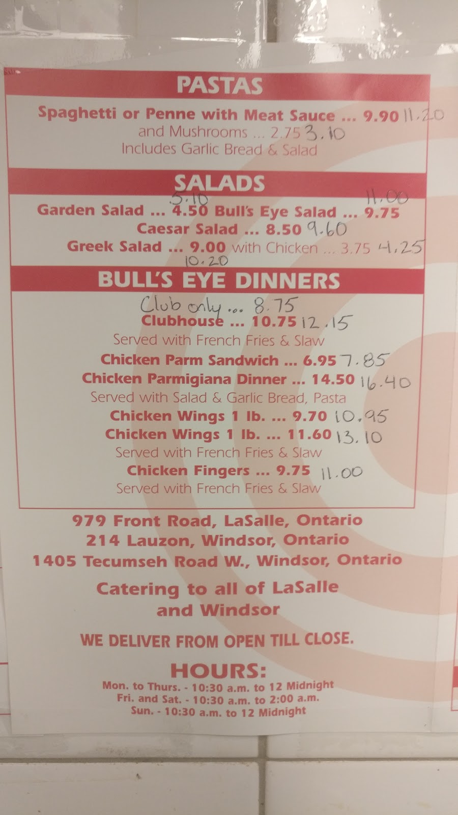 Bulls Eye Pizza | 979 Front Rd, Windsor, ON N9J 2A5, Canada | Phone: (519) 734-1221