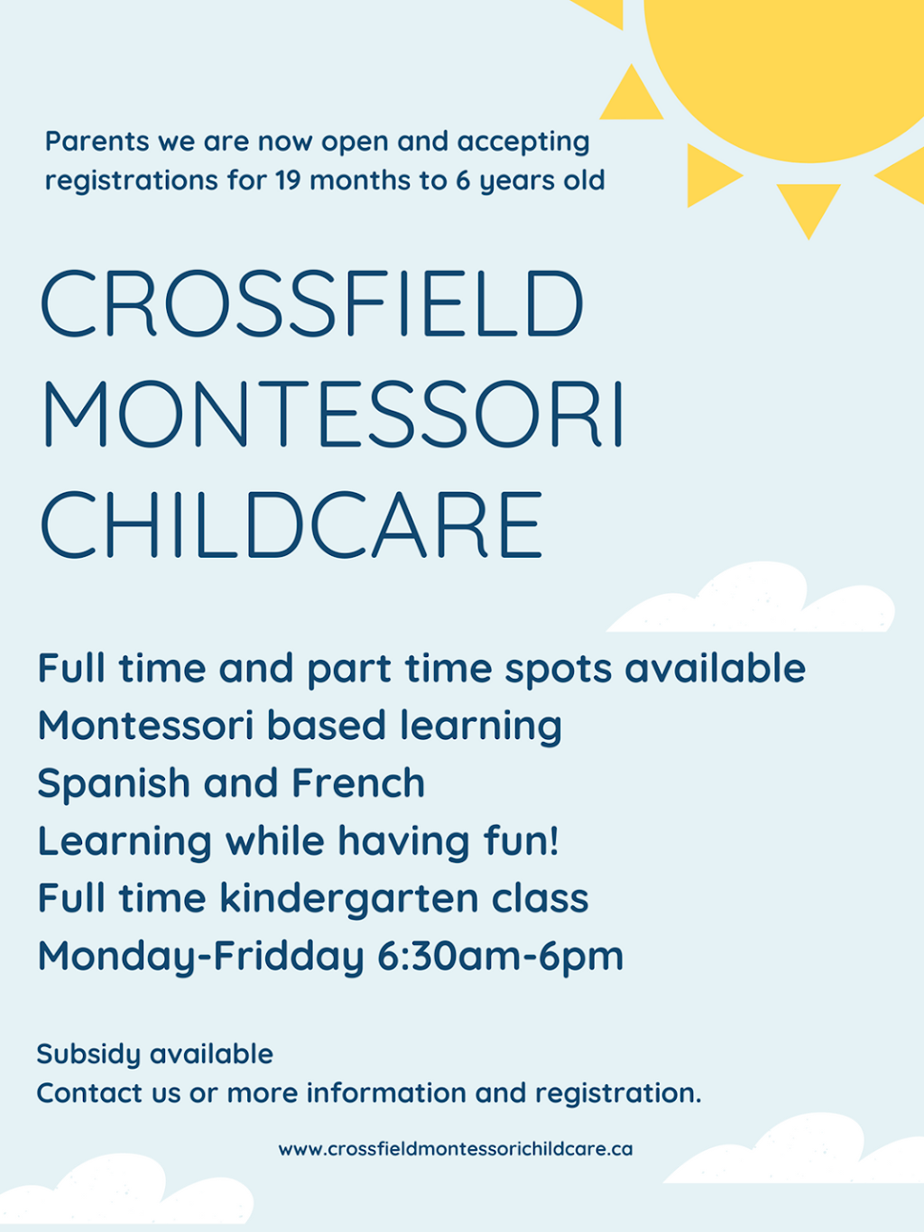 Crossfield Montessori Childcare Ltd. | 901 Mountain Ave, Crossfield, AB T0M 0S0, Canada | Phone: (403) 946-0222