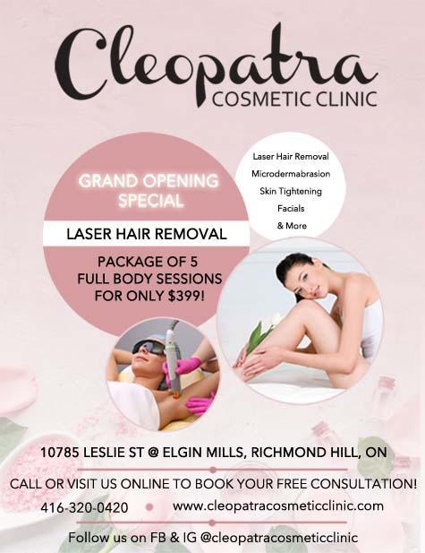 Cleopatra Cosmetic Clinic | 10785 Leslie St Unit 5, Richmond Hill, ON L4S 0B2, Canada | Phone: (416) 320-0420