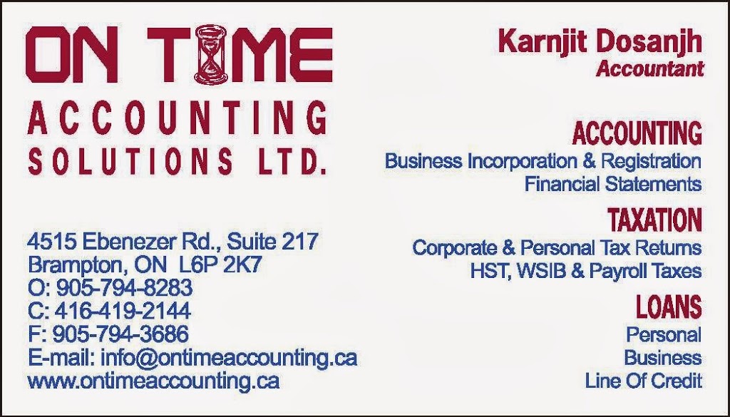 On Time Accounting Solutions Ltd. | 105 Napa Valley Ave, Woodbridge, ON L4H 1L1, Canada | Phone: (416) 419-2144