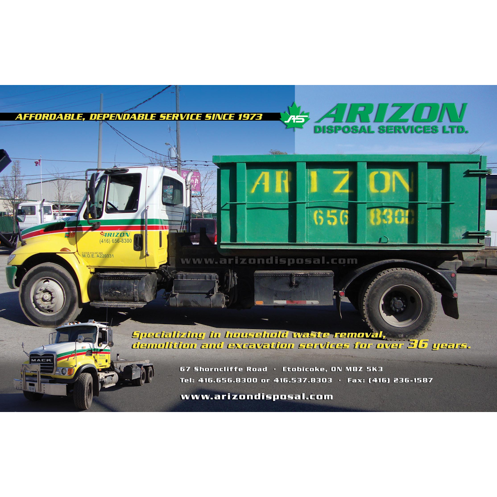 Arizon Disposal Services Ltd | 67 Shorncliffe Rd, Etobicoke, ON M8Z 5K3, Canada | Phone: (416) 656-8300