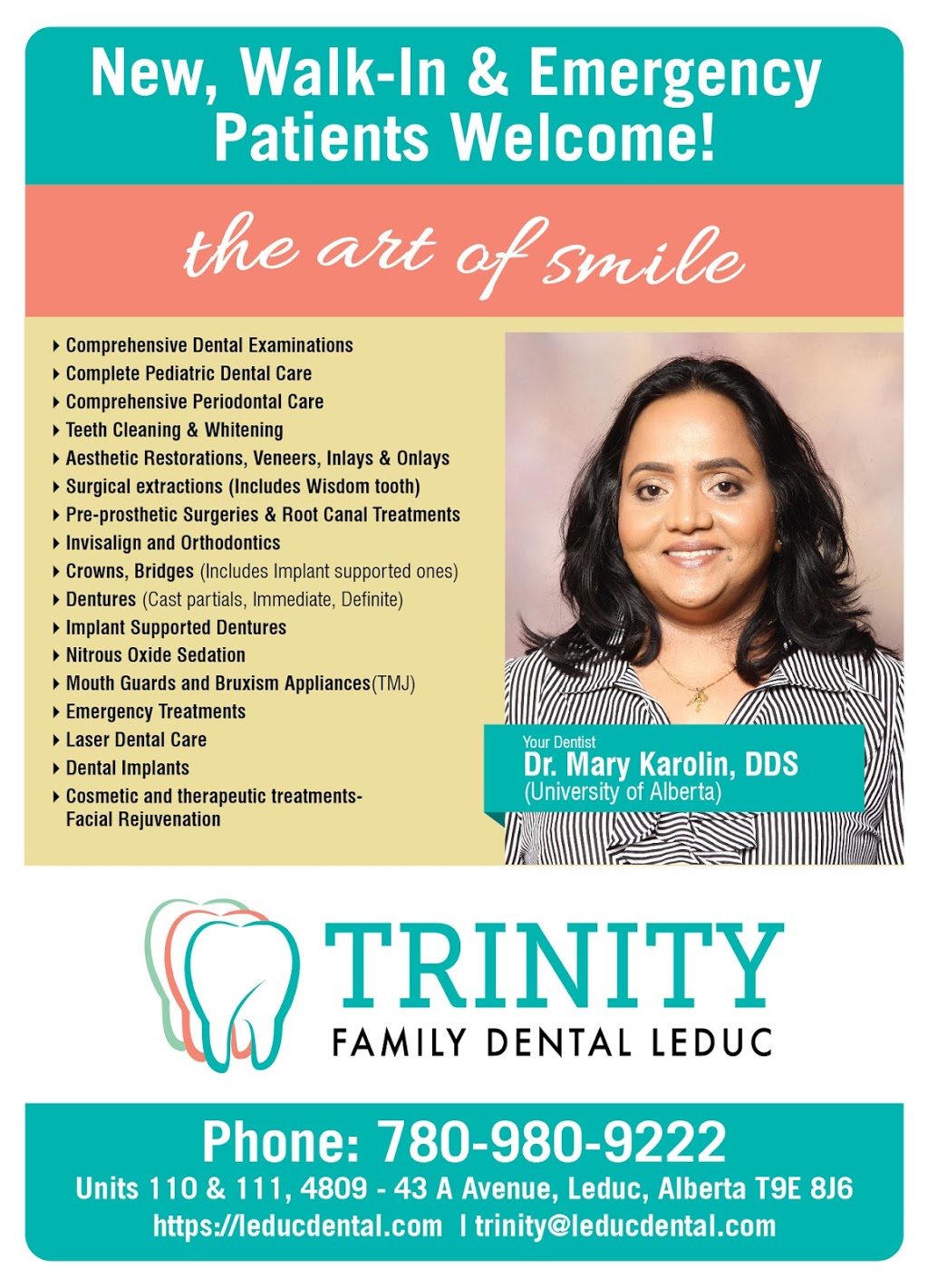 Trinity Family Dental Leduc | 50th street Leduc Plaza, 4809 43a Ave #110-111, Leduc, AB T9E 8J6, Canada | Phone: (780) 980-9222