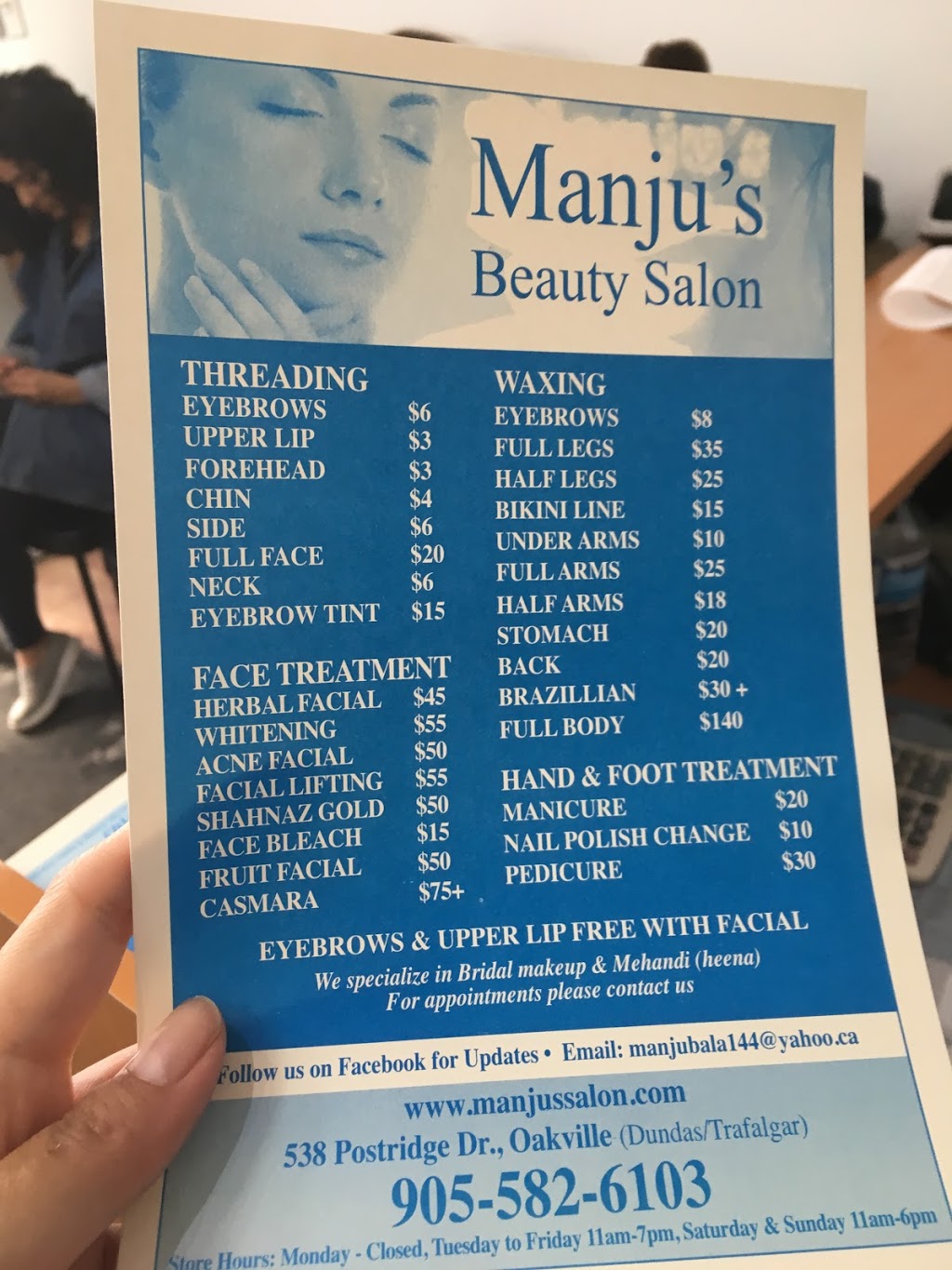 Manju Beauty Salon(Only ladies) | 538 Postridge Dr, Oakville, ON L6H 7S9, Canada | Phone: (905) 582-6103