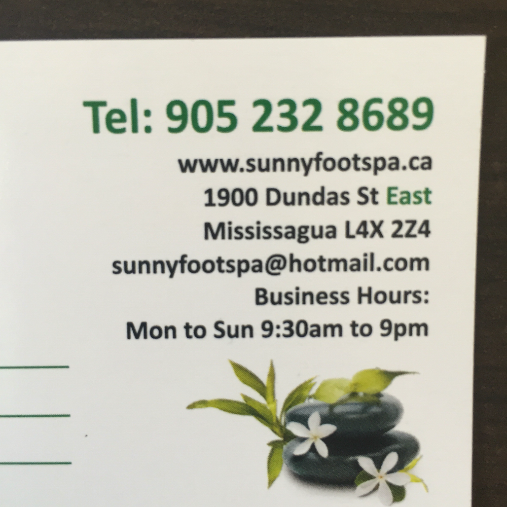 sunny foot spa Mississaga | 4-1900 Dundas St E, Mississauga, ON L4X 2Z4, Canada | Phone: (905) 232-8689