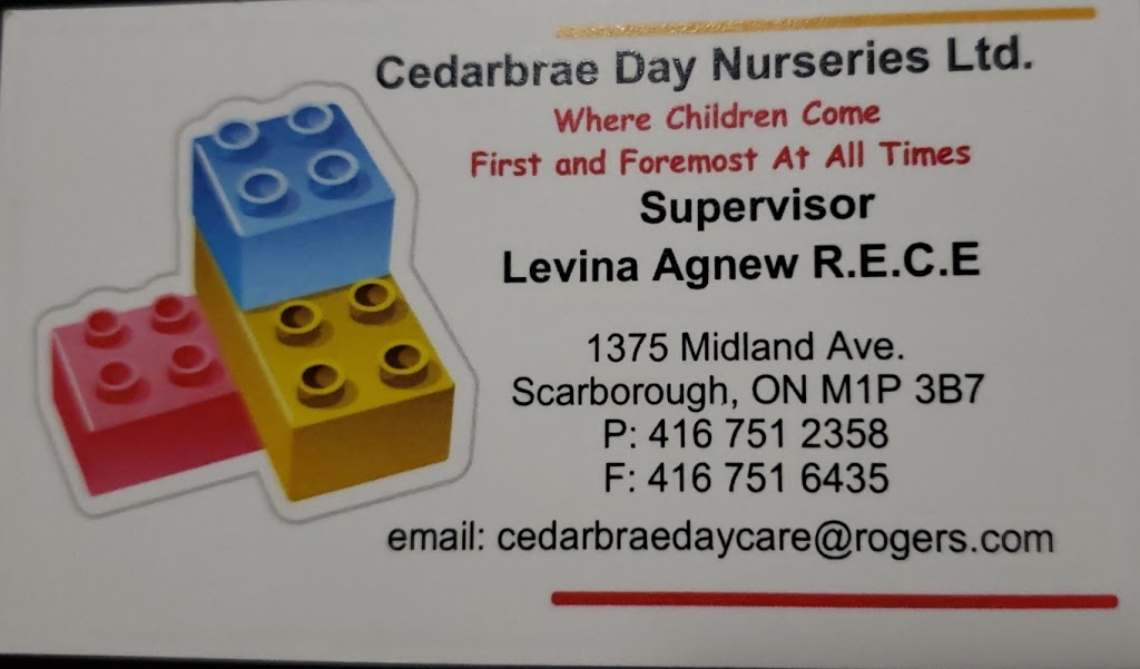 Cedarbrae Day Nurseries Ltd | 1375 Midland Ave, Scarborough, ON M1P 3B7, Canada | Phone: (416) 751-0664