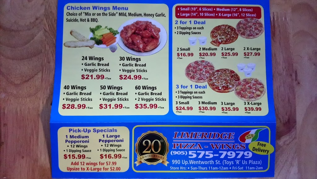 Limeridge Pizza & Wings | 990 Upper Wentworth St, Hamilton, ON L9A 4V9, Canada | Phone: (905) 575-7979