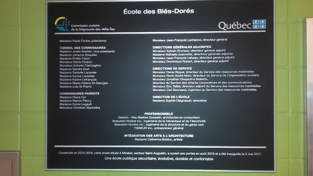 École Des Blés-Dorés | 13000 Rue Pierre-Perrin, Mirabel, QC J7N 0W6, Canada | Phone: (450) 434-8576