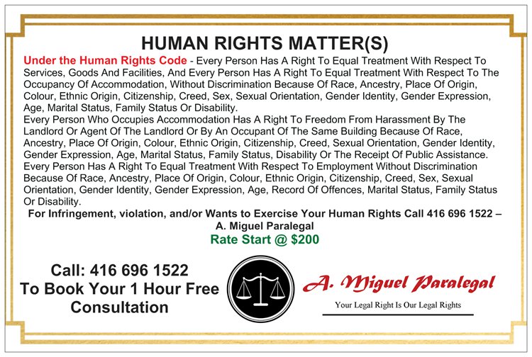 A. Miguel Paralegal | 37 Racine Rd Unit 1 - Suite 106, Etobicoke, ON M9W 2Z4, Canada | Phone: (416) 696-1522