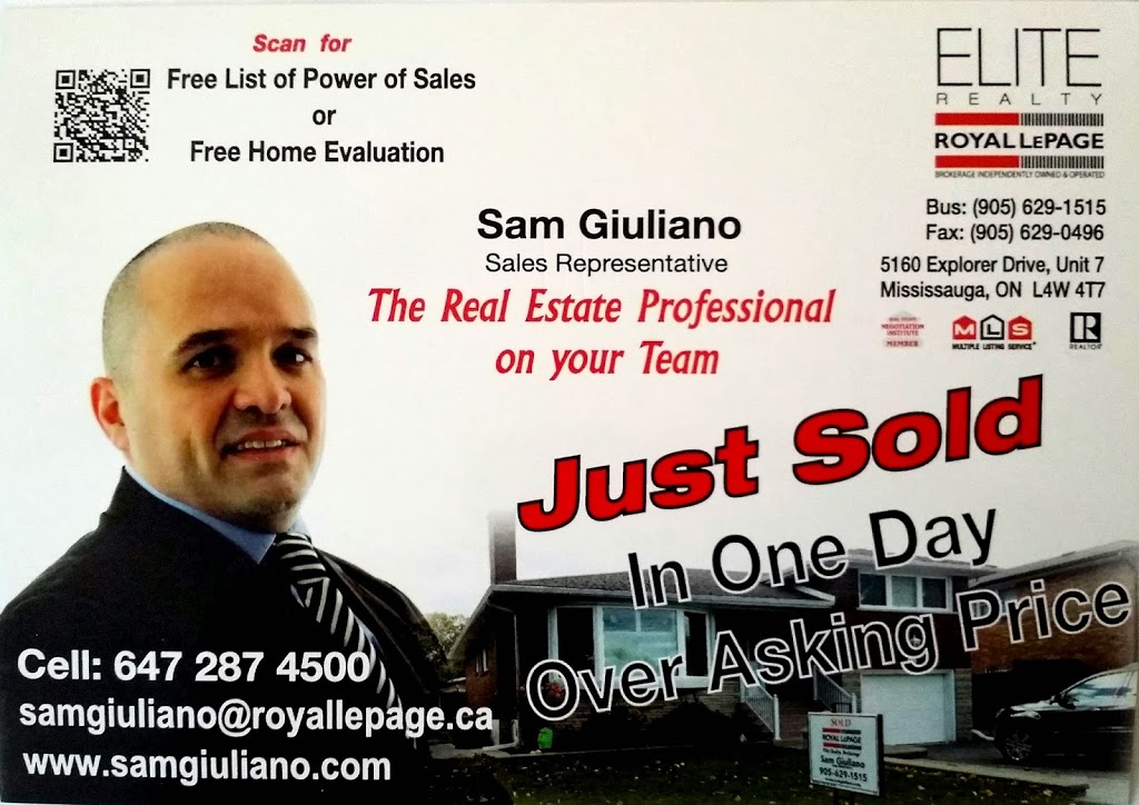 Royal Lepage Elite Realty, Sam Giuliano | 5160 Explorer Dr. #7, Mississauga, ON L4W 4T7, Canada | Phone: (647) 287-4500