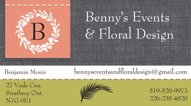 Benny’s Events & Floral Design | 27 Veale Cres, Strathroy, ON N7G 0E1, Canada | Phone: (519) 520-9973