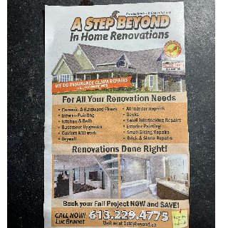 A Step Beyond In Home Renovations | 1533 Colonial Rd, Navan, ON K4B 1N1, Canada | Phone: (613) 229-4775