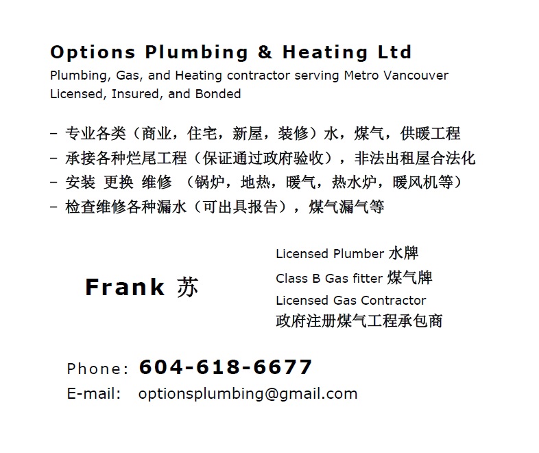 Options Plumbing & Heating Ltd | 10687 142 St, Surrey, BC V3T 4S6, Canada | Phone: (604) 618-6677