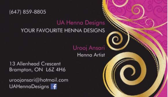 UA Henna Designs | 13 Allenhead Crescent, Brampton, ON L6Z 4H6, Canada | Phone: (647) 859-8805