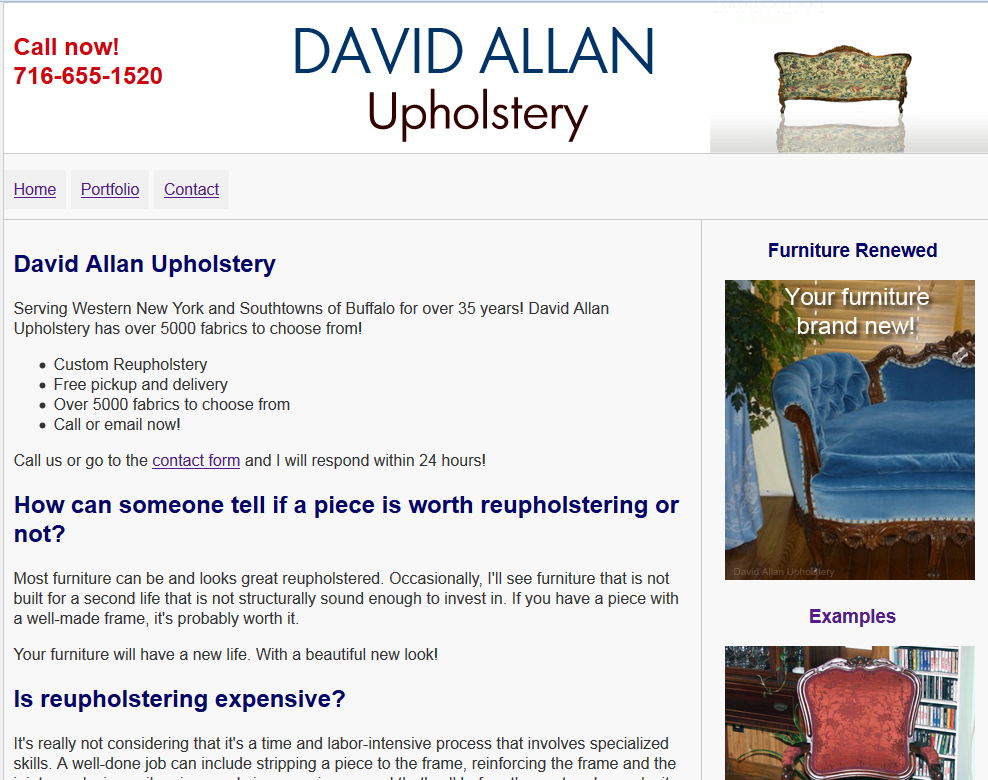 David Allan Upholstery | 105 Idlewood Dr, Orchard Park, NY 14127, USA | Phone: (716) 508-0134