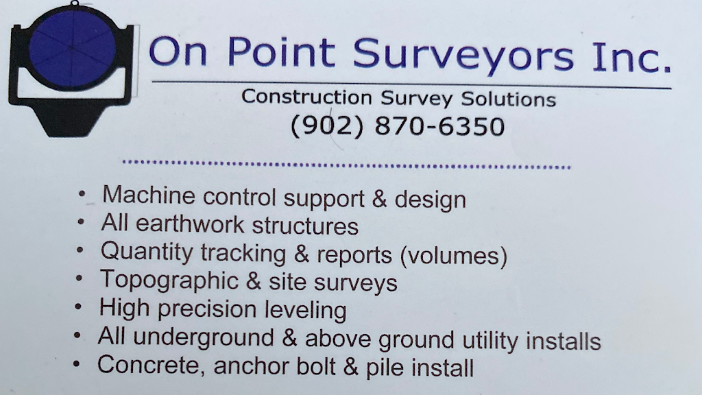 On Point Surveyors | 82 Acadia Ave, Stellarton, NS B0K 1S0, Canada | Phone: (902) 870-6350