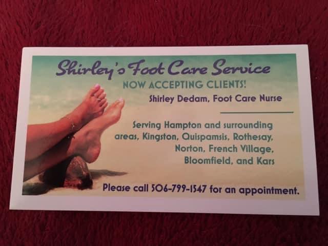 Shirley’s Foot Care Service | 1490 Rte.820, Barnesville, NB E5N 3M5, Canada | Phone: (506) 607-2178