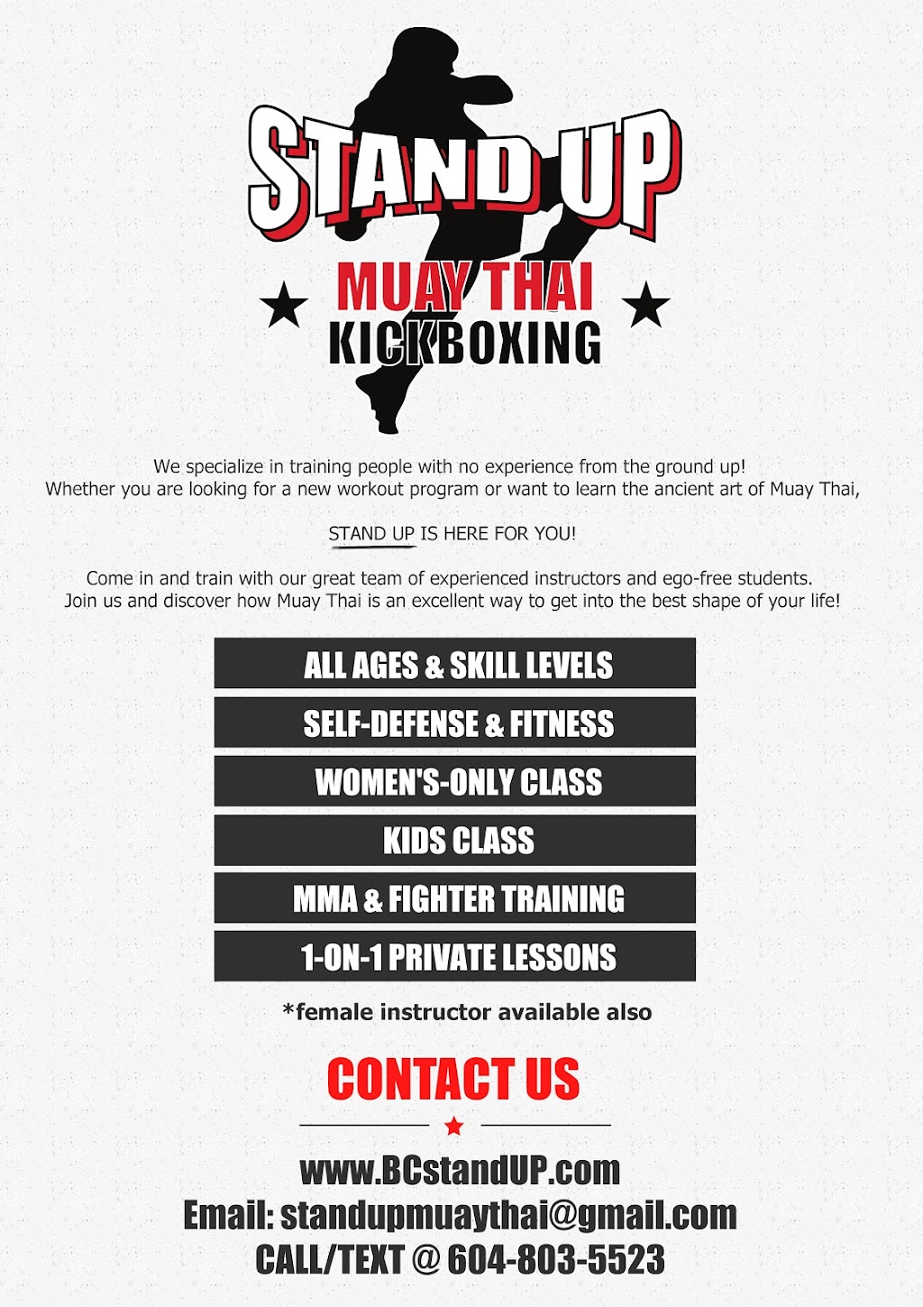 Stand Up Muay Thai Kickboxing | 2920 St Johns St, Port Moody, BC V3H 2C7, Canada | Phone: (778) 877-7114