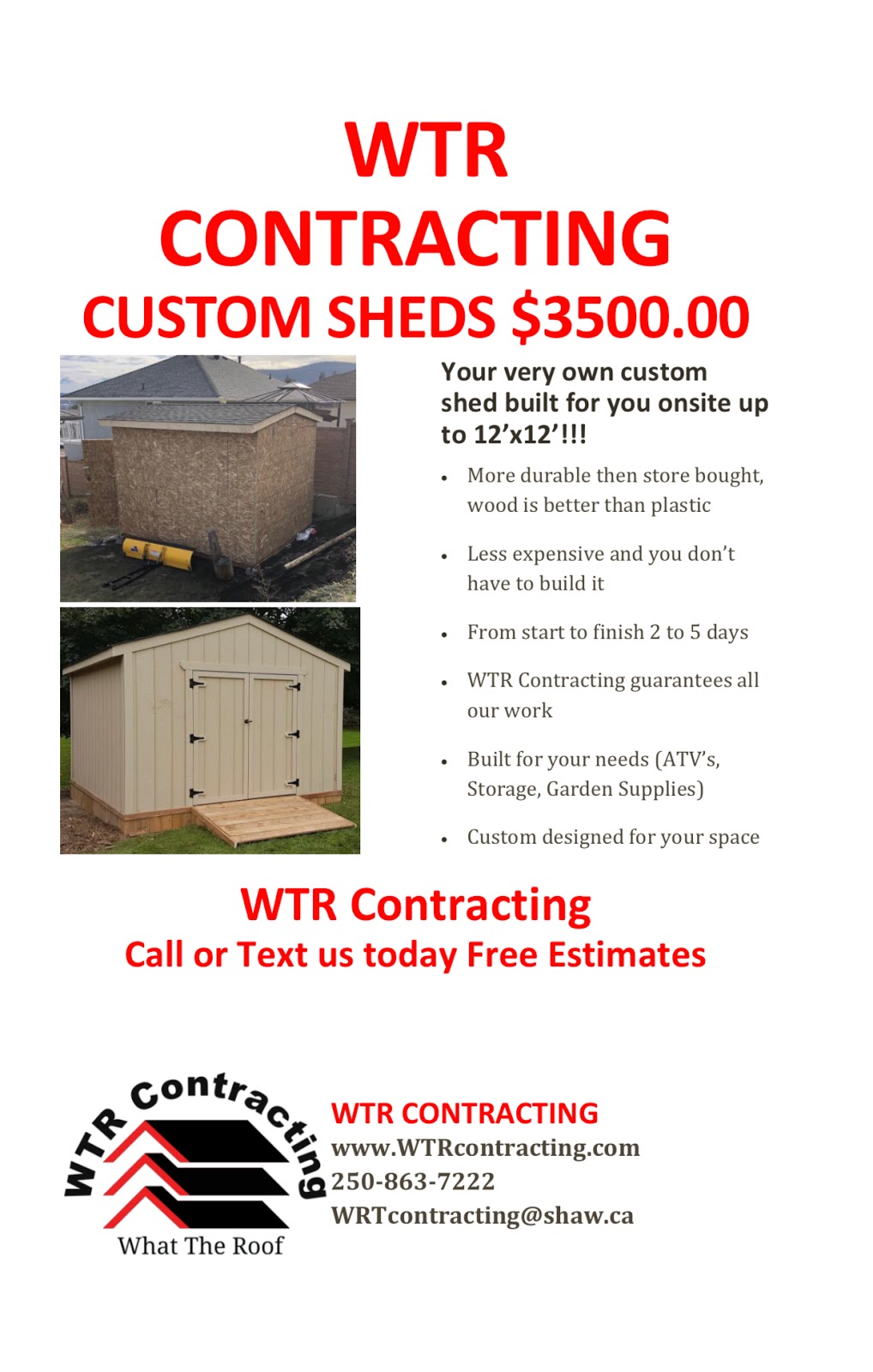 WTR Contracting | 2759 Springfield Rd, Kelowna, BC V1X 4M7, Canada | Phone: (250) 863-7222
