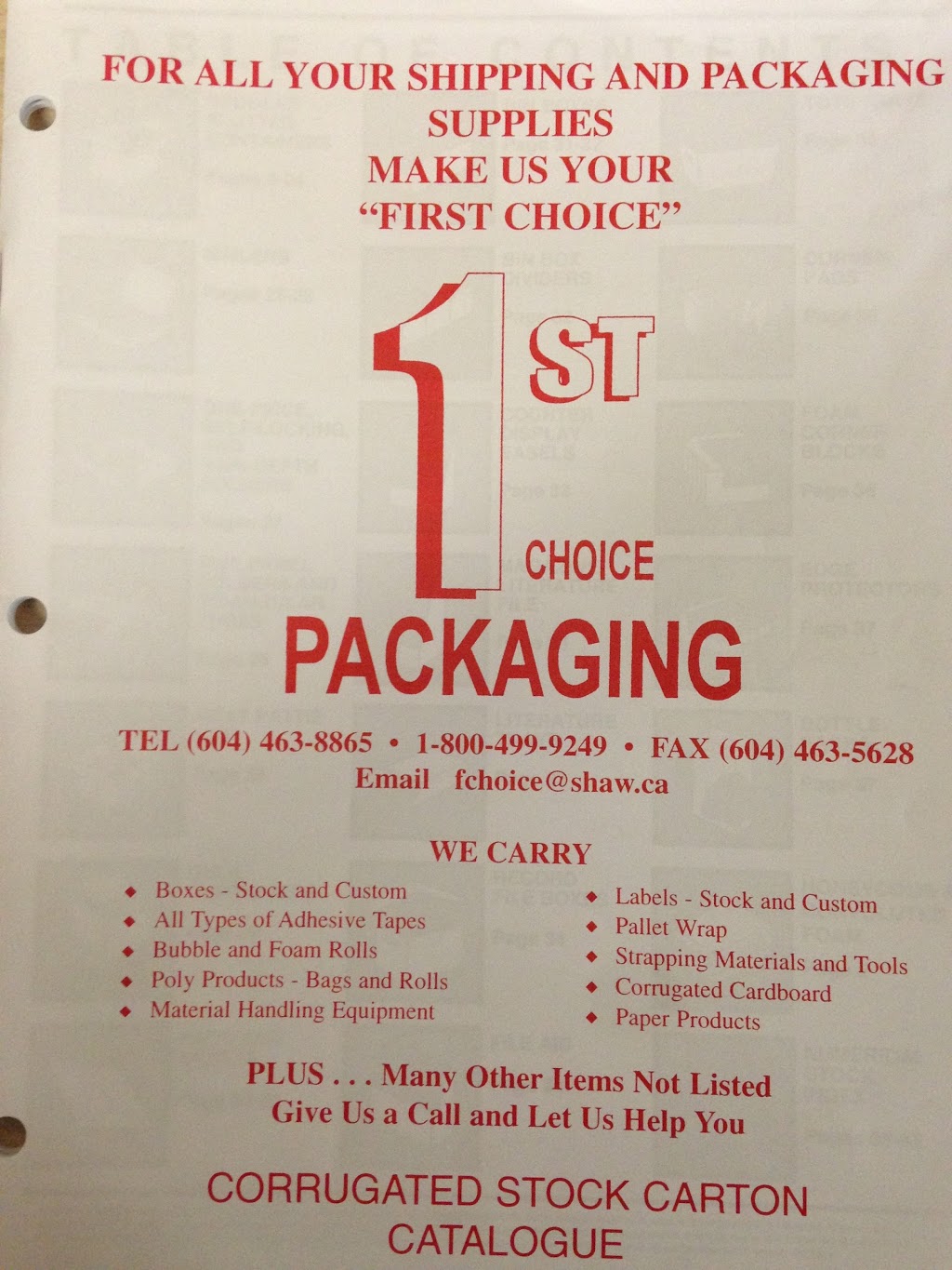 First Choice Packaging Ltd. | 12823 230 St, Maple Ridge, BC V2X 0M4, Canada | Phone: (604) 463-8865