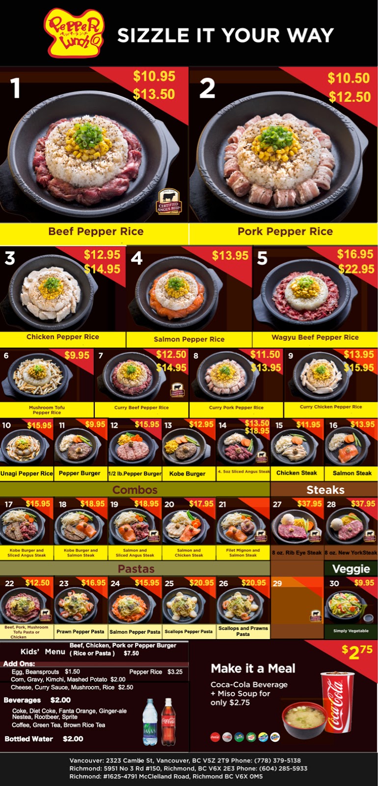 Pepper Lunch | 1625-4791 Mcclelland Rd, Richmond, BC V6X 0M5, Canada | Phone: (604) 370-1222