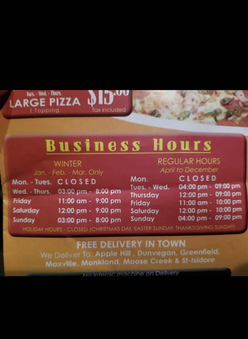 Waikato Pizza Plus | 4 Main St S, Maxville, ON K0C 1T0, Canada | Phone: (613) 527-2955