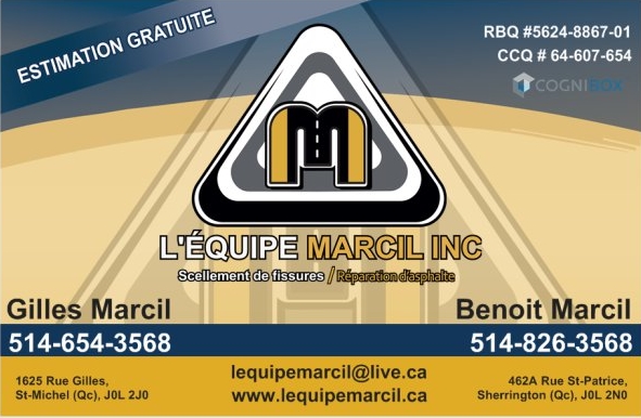 LÉquipe Marcil inc. | 462 A Rue Saint-Patrice, Sherrington, QC J0L 2N0, Canada | Phone: (514) 826-3568