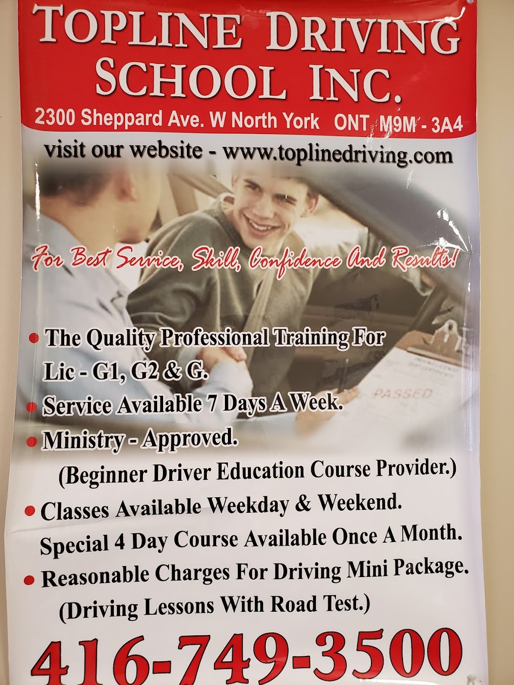 Topline Driving School | 2300 Sheppard Ave W #105, North York, ON M9M 3A4, Canada | Phone: (416) 825-3181