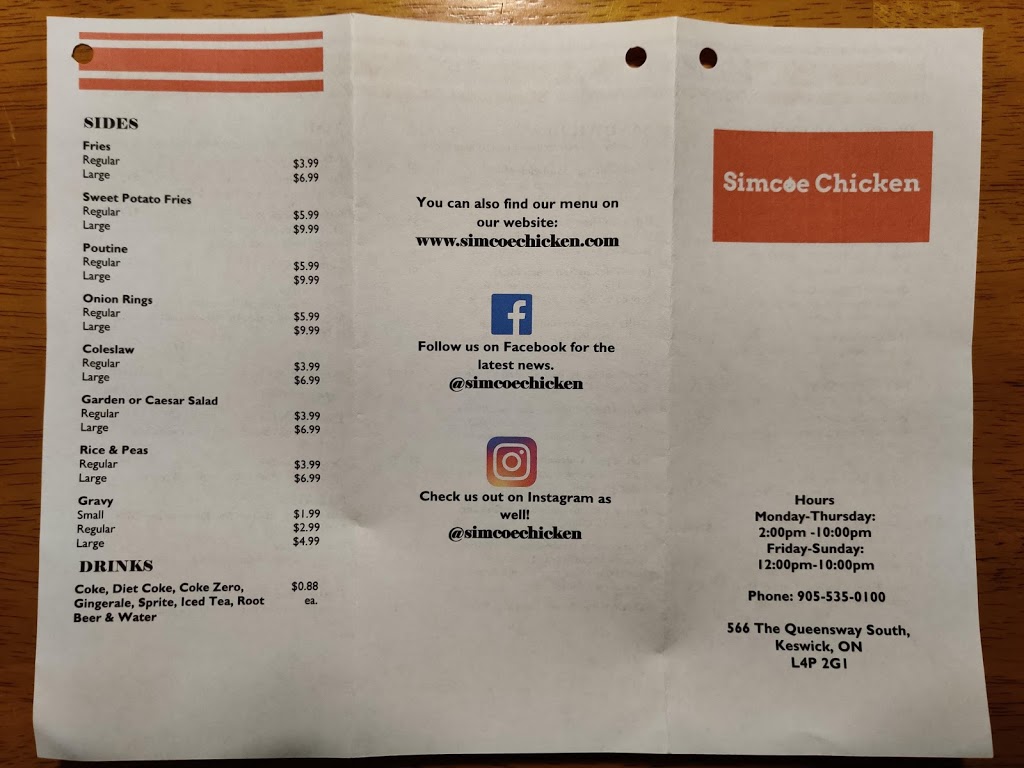 Simcoe Chicken | 566 The Queensway S, Keswick, ON L4P 2G1, Canada | Phone: (905) 535-0100