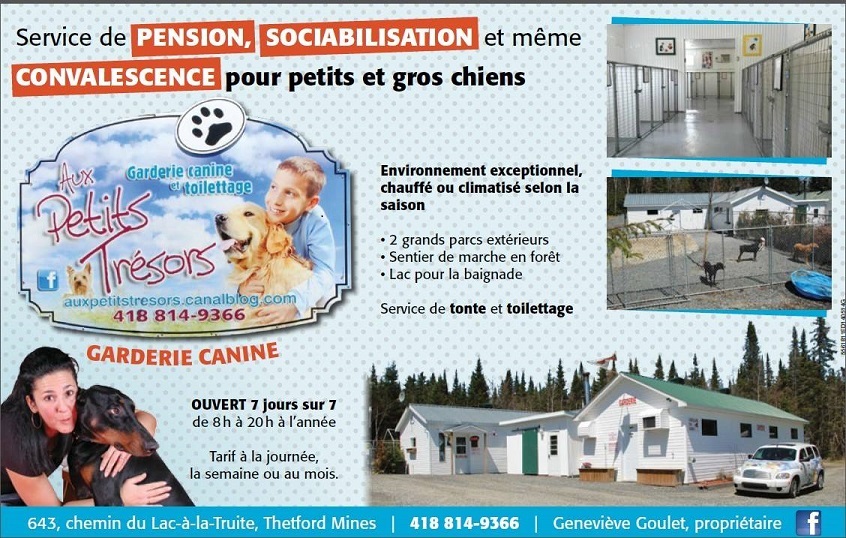 Garderie Canine aux Petits Trésors | 643 Chem. du Lac à la Truite, Thetford Mines, QC G6G 5R7, Canada | Phone: (418) 814-9366