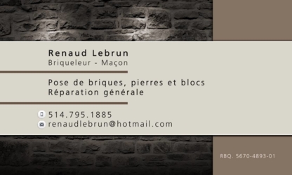 Maçonnerie Renaud Lebrun | 560 Rue Denis, Saint-Jean-sur-Richelieu, QC J3B 4M3, Canada | Phone: (514) 795-1885