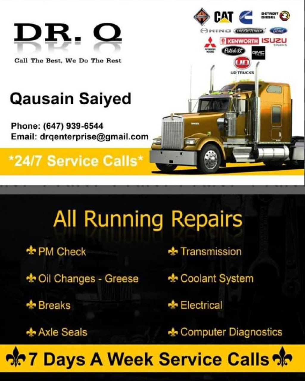 DR. Q ENTERPRISE TRUCK & TRAILER REPAIR | bovaird and, Airport Rd, Brampton, ON L6P 1M8, Canada | Phone: (647) 939-6544