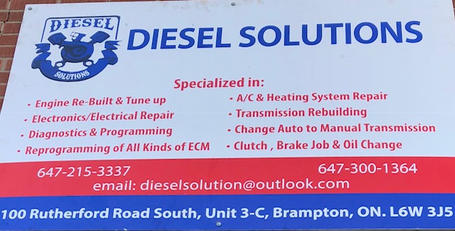 Diesel Solutions | 98 Rutherford Rd S #2D, Brampton, ON L6W 3J5, Canada | Phone: (647) 215-3337