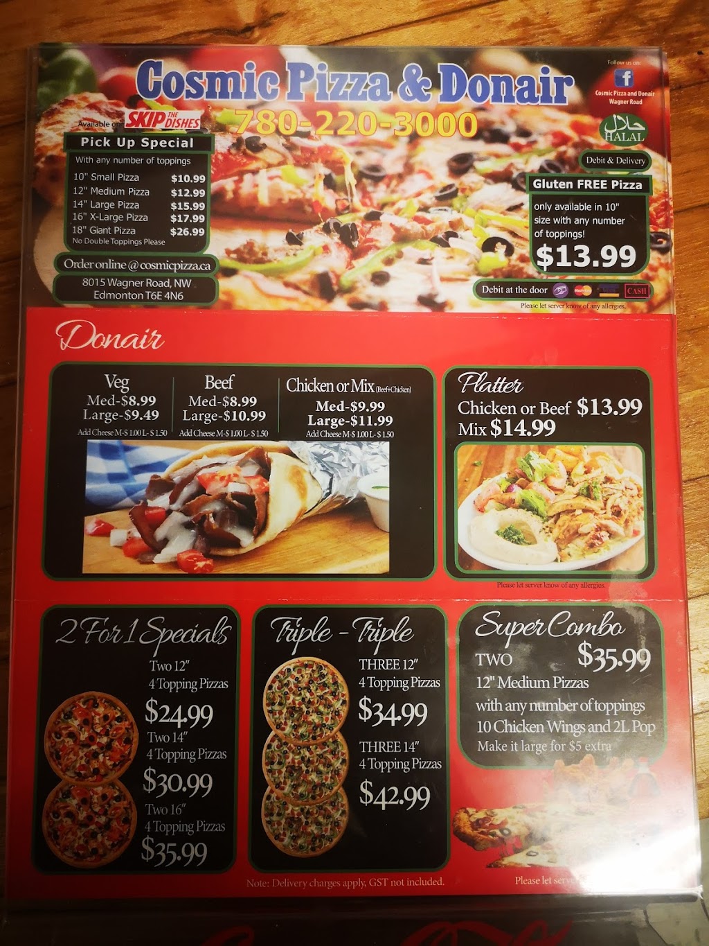 Cosmic Pizza and Donair | 8015 Wagner Rd NW, Edmonton, AB T6E 4N6, Canada | Phone: (780) 220-3000