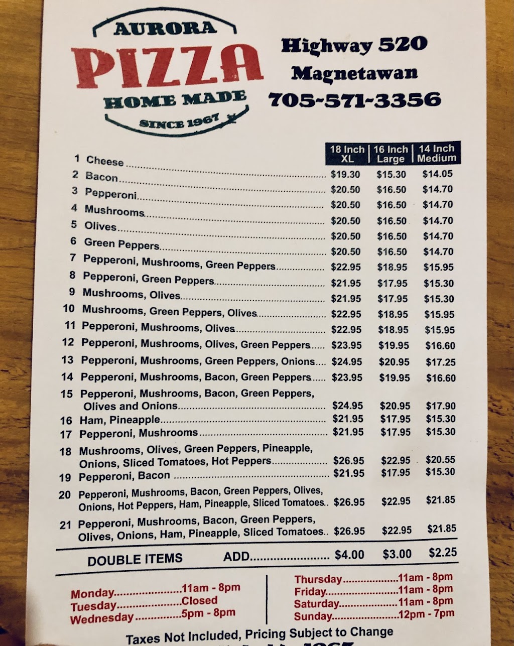 Aurora Pizza | 4249 ON-520, Magnetawan, ON P0A 1P0, Canada | Phone: (705) 571-3356