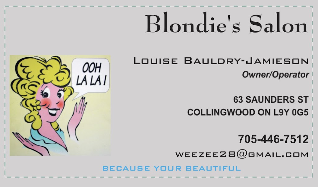Blondies Salon | 63 Saunders St, Collingwood, ON L9Y 0G5, Canada | Phone: (705) 446-7512