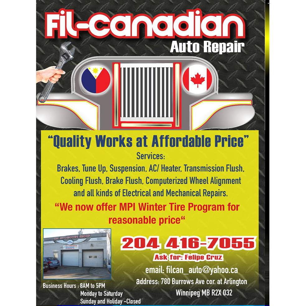 Fil-Canadian Auto Repair | 780 Burrows Ave, Winnipeg, MB R2X 0R2, Canada | Phone: (204) 416-7055