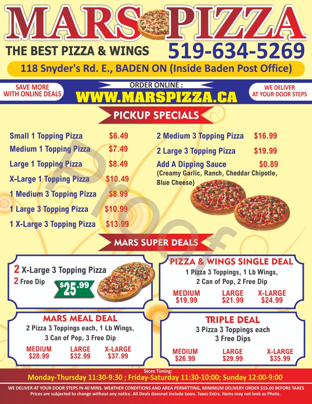 Mars Pizza | 118 Snyders Rd E, Baden, ON N3A 2V6, Canada | Phone: (519) 634-5269