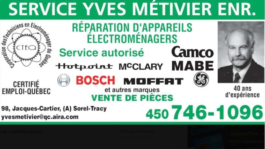 Yves Métivier | 98 Rue Jacques-Cartier A, Sorel-Tracy, QC J3P 2E3, Canada | Phone: (450) 746-1096