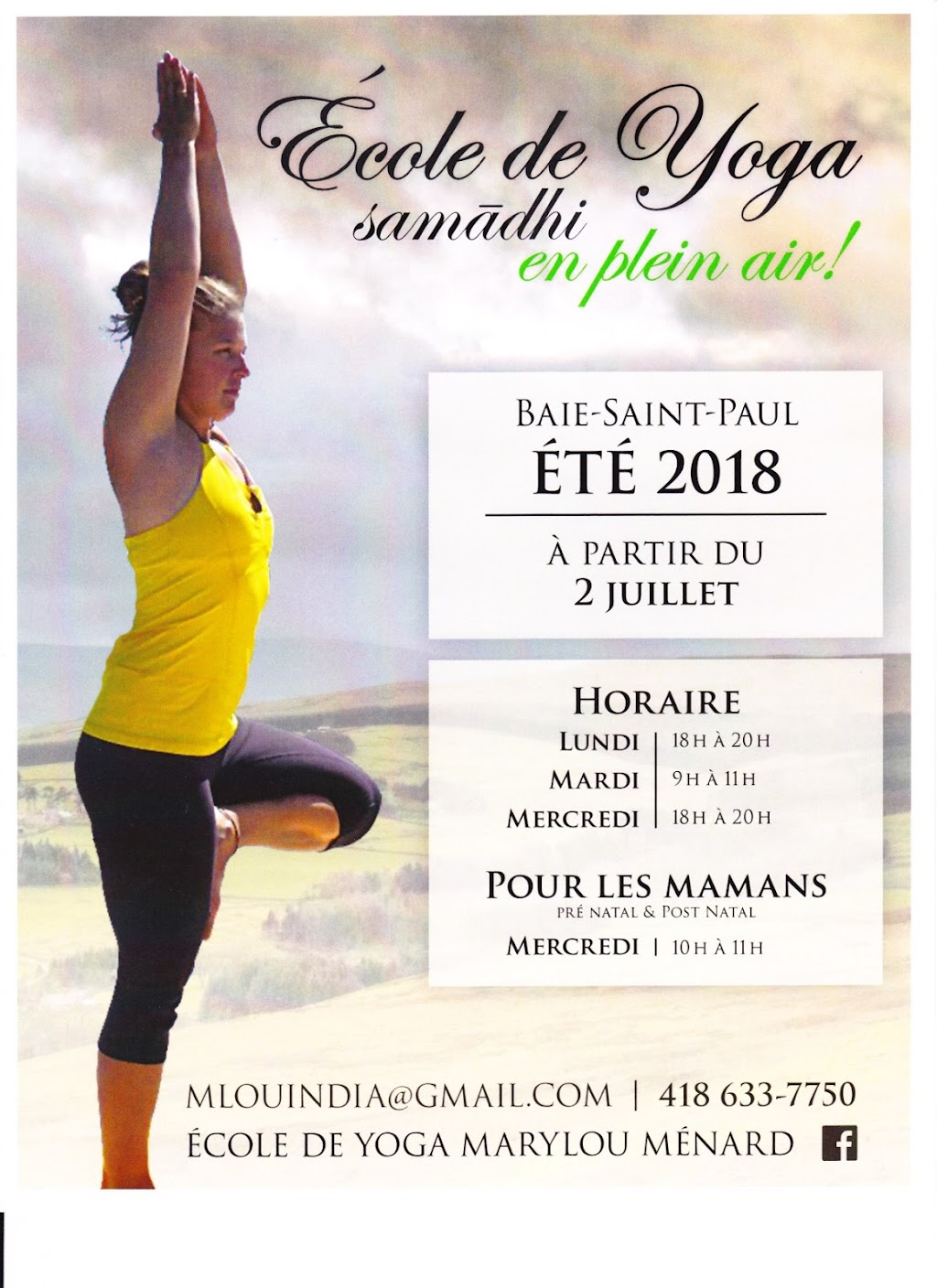 École deYoga Marylou Ménard | 42 Rte 362, Baie-Saint-Paul, QC G3Z 1P9, Canada | Phone: (418) 633-7750