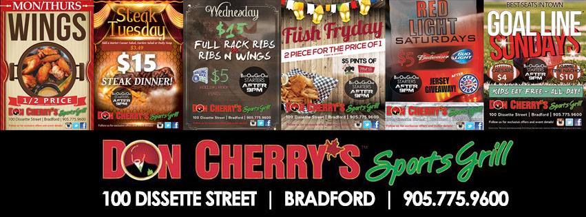 Don Cherrys Sports Grill | 100 Dissette St, Bradford, ON L3Z 3G8, Canada | Phone: (905) 775-9600