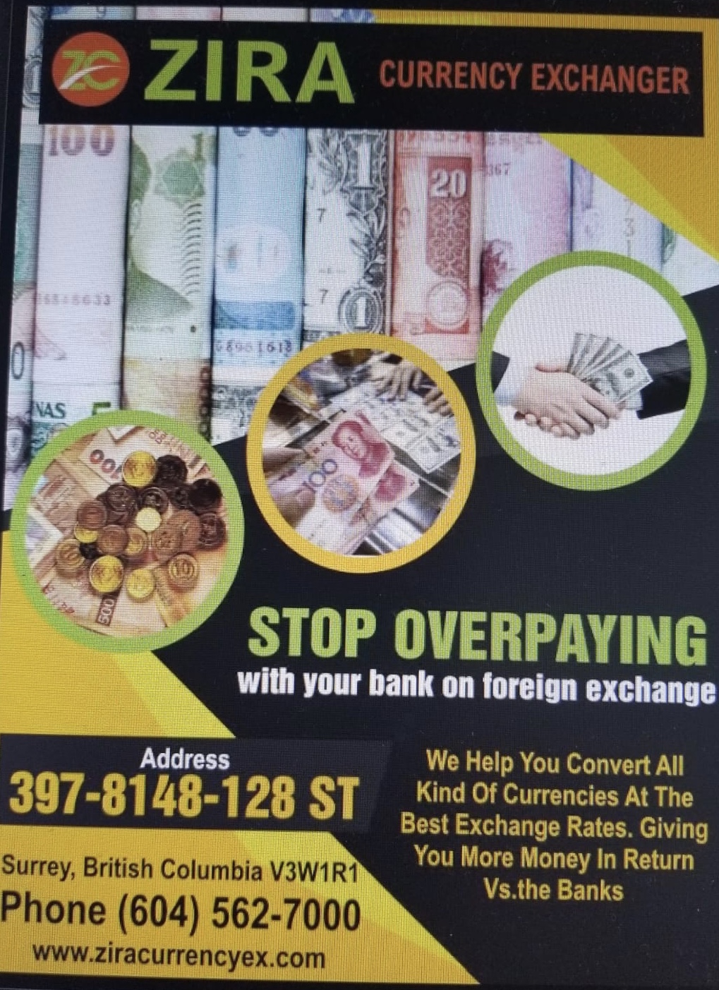 Zira Currency Exchanger | 8148 128 St #397, Surrey, BC V3W 1R1, Canada | Phone: (604) 354-8000