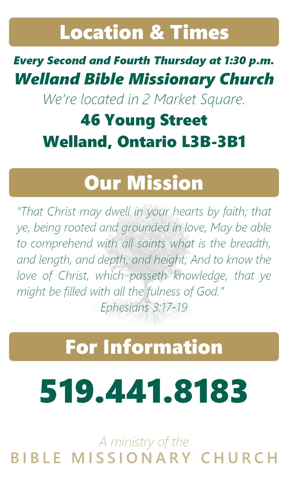 Bible Missionary Church | 2 Market Square, Welland, ON L3B 4B2, Canada | Phone: (519) 441-8183