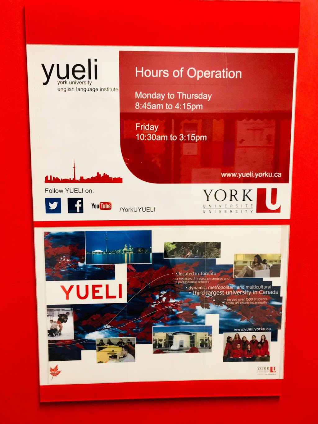 York University English Language Institute (YUELI) | 035 Founders College, 4700 Keele St, North York, ON M3J 1P3, Canada | Phone: (416) 736-5353