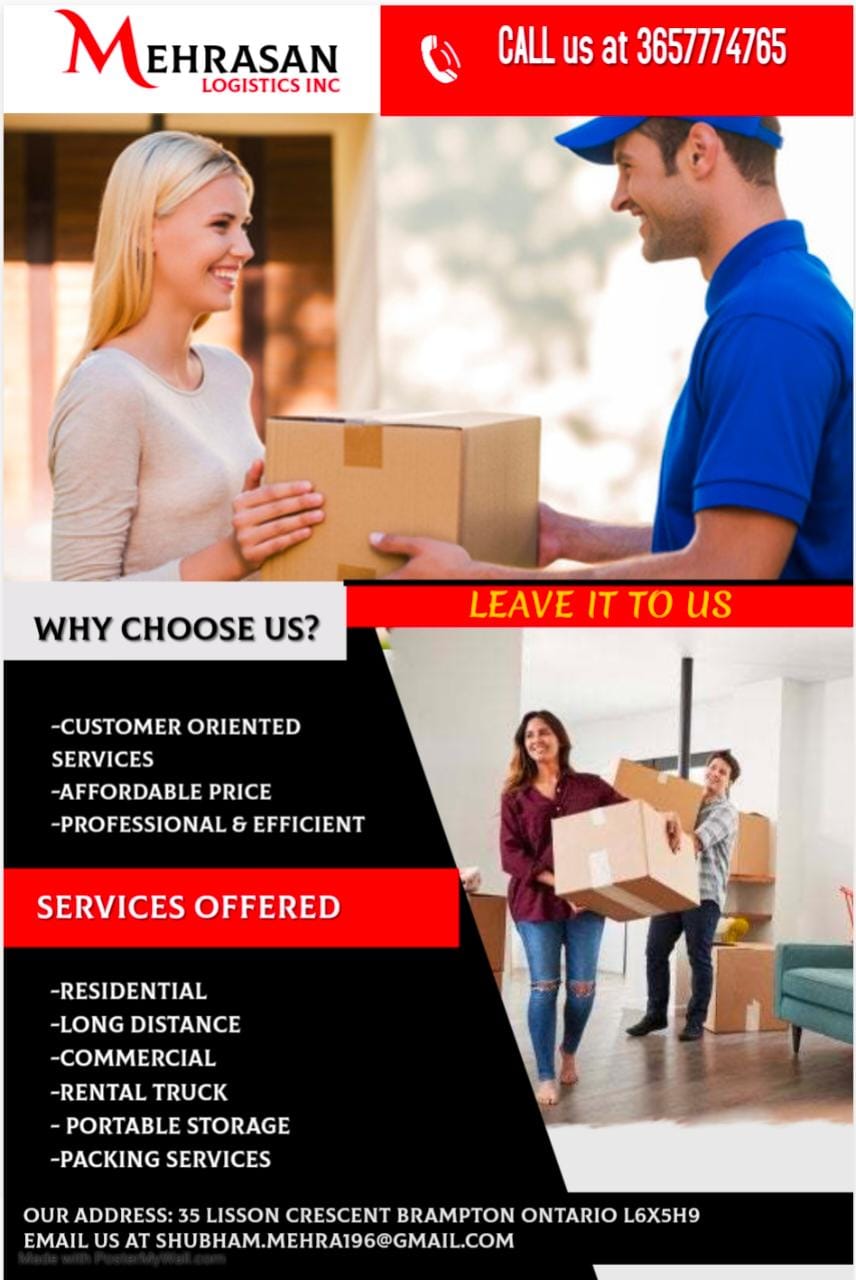 Mehrasan logistics inc | 35 Lisson Cres, Brampton, ON L6X 0R8, Canada | Phone: (365) 777-4765