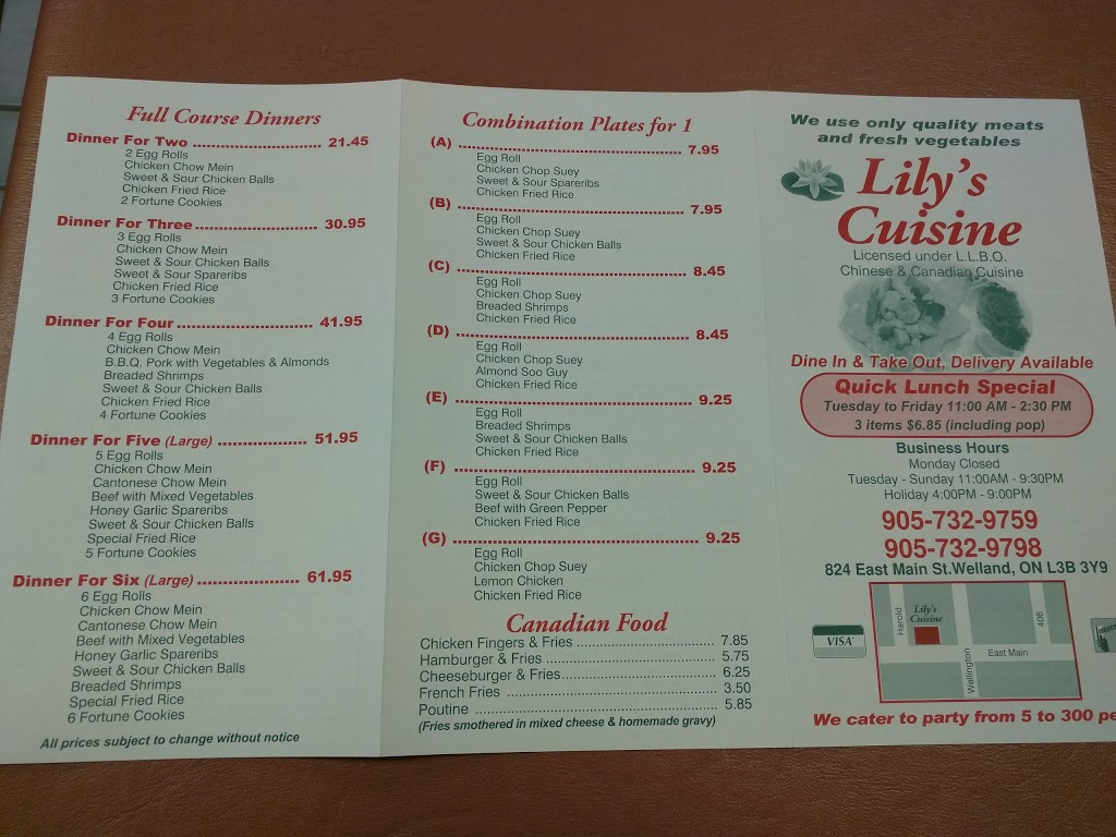 Lilys Cuisine. Food menu | 824 E Main St, Welland, ON L3B 3Y9, Canada | Phone: (905) 732-9759