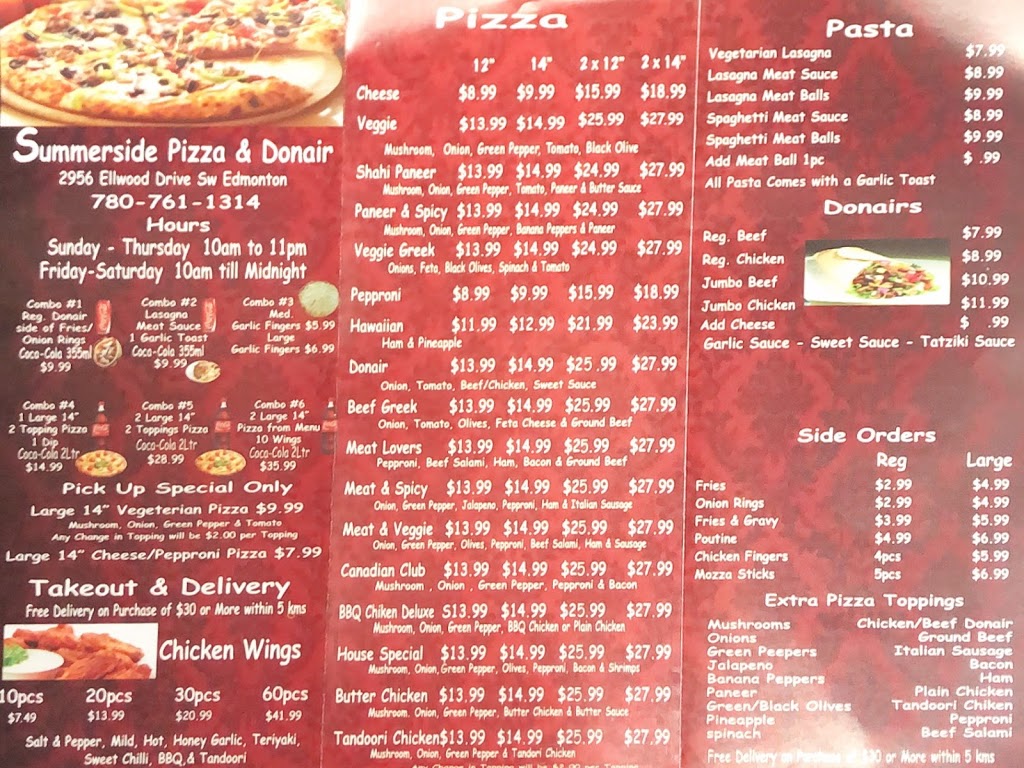 Summerside Pizza & Donair | 2956 Ellwood Dr SW, Edmonton, AB T6X 0A9, Canada | Phone: (780) 761-1314